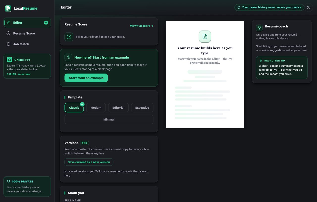 LocalResume app screenshot